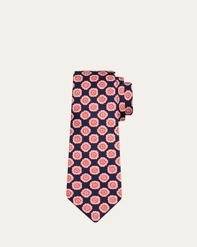 Kiton Men's Medallion Silk 7-fold Tie In Orange