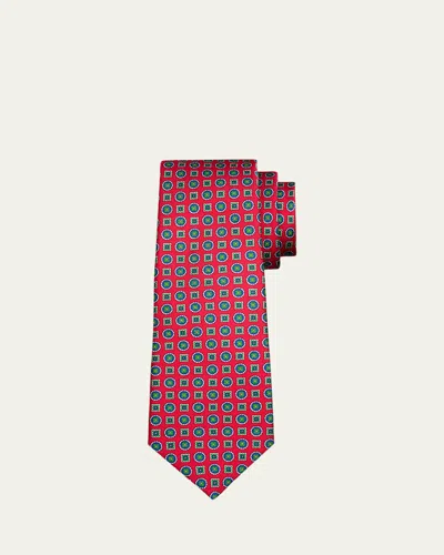 Kiton Men's Medallion Silk 7-fold Tie In Red