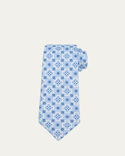 Kiton Men's Medallion Silk And Linen Tie In Blu Mult