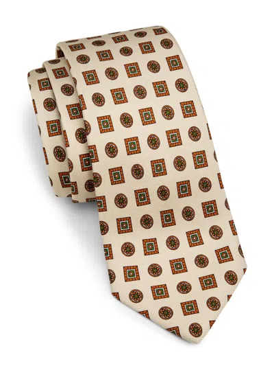 Kiton Men's Medallion-print Silk Tie In Brown