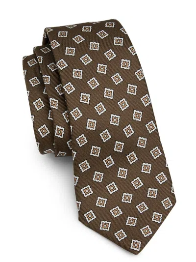Kiton Men's Medallion-print Silk Tie In Brown