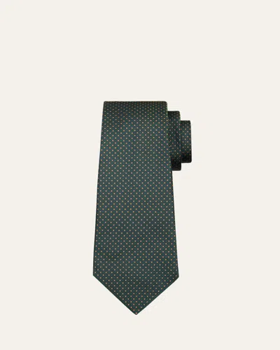Kiton Men's Micro-dot Silk Tie In Green