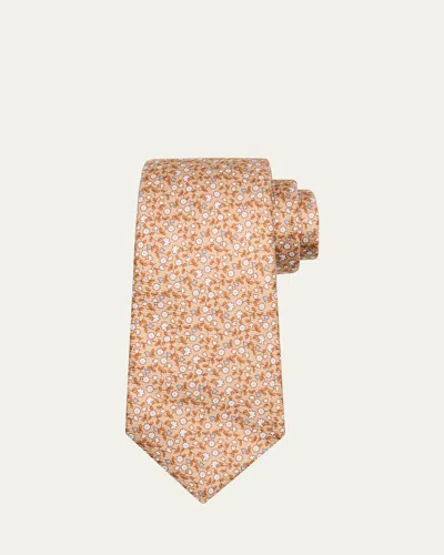 Kiton Men's Micro-floral Silk 7-fold Tie In Blue