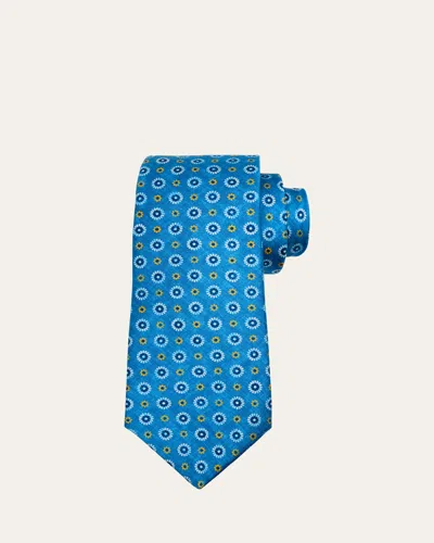 Kiton Men's Micro-floral Silk 7-fold Tie In Blue