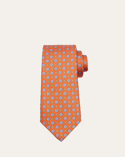 Kiton Men's Micro-floral Silk Tie In Orng