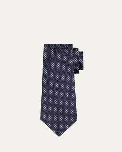 Kiton Men's Micro-geometric Silk Tie In Blue