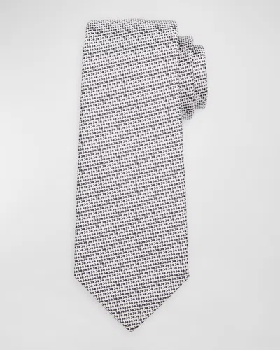 Kiton Men's Micro-geometric Silk Tie In Grey