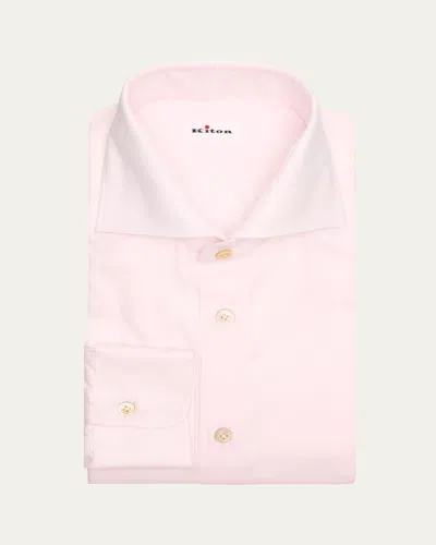 Kiton Men's Micro-herringbone Cotton Dress Shirt In Pink