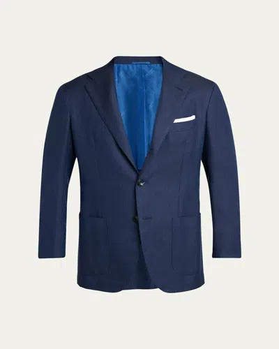 Kiton Men's Micro-herringbone Single-breasted Sport Coat In Blue