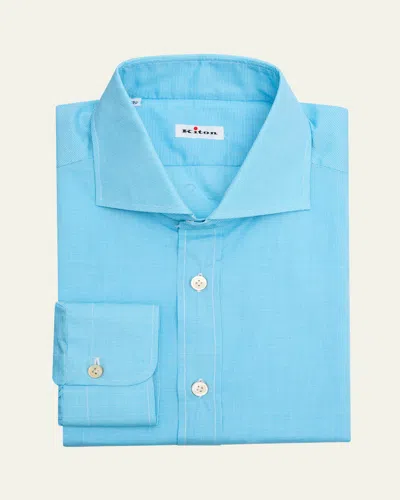 Kiton Men's Micro-houndstooth Dress Shirt In Lt Grn