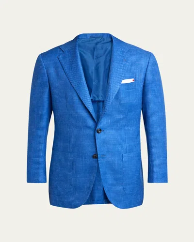 Kiton Men's Micro-houndstooth Single-breasted Sport Coat In Blue