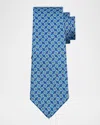 Kiton Men's Micro-medallion Linen And Silk Tie In Blu Mult