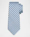 Kiton Men's Micro-medallion Silk And Linen Tie In Lt Blu Mult