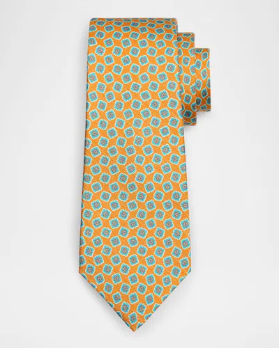 Kiton Men's Micro-medallion Silk And Linen Tie In Multi