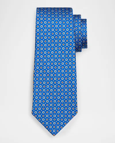 Kiton Men's Micro-medallion Silk Tie In Blue