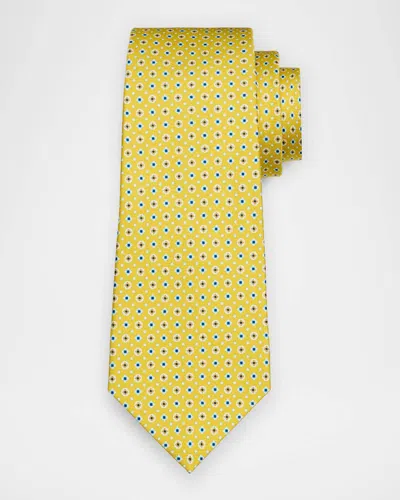 Kiton Men's Micro-medallion Silk Tie In Yellow