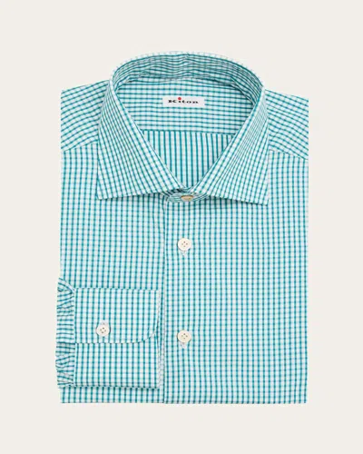 Kiton Men's Micro-check Cotton Dress Shirt In Blue
