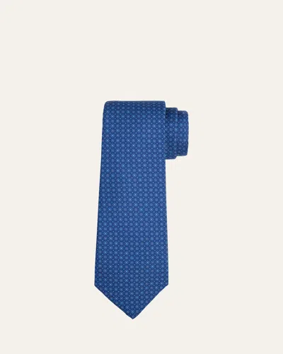 Kiton Men's Micro-circle Silk Sevenfold Tie In Blue