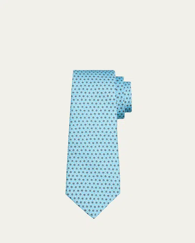 Kiton Men's Micro-geometric Silk 7-fold Tie In Blue
