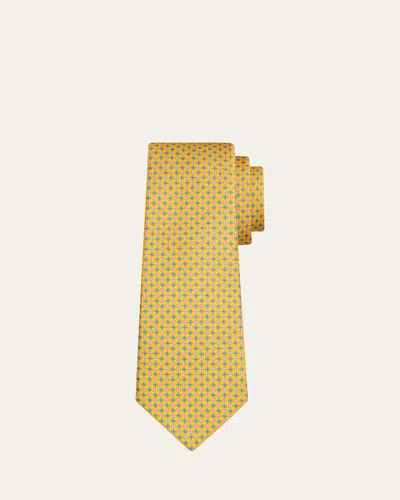Kiton Men's Micro-geometric Silk 7-fold Tie In Yellow