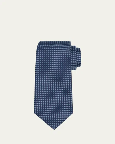 Kiton Men's Micro-geometric Silk Sevenfold Tie In Blue
