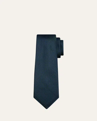 Kiton Men's Micro-geometric Silk Sevenfold Tie In Blue/green