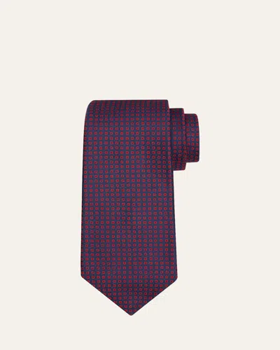 Kiton Men's Micro-geometric Silk Sevenfold Tie In Navy/red