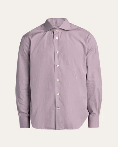 Kiton Men's Micro-gingham Cotton Sport Shirt In Black