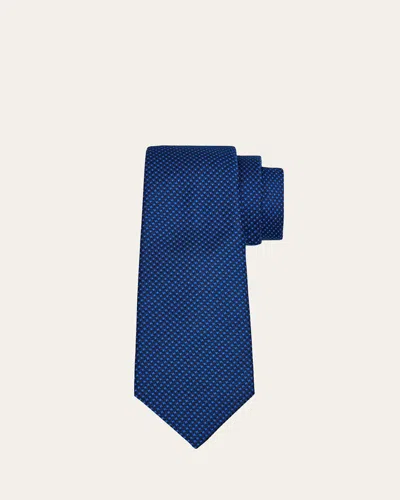 Kiton Men's Micro-houndstooth Silk 7-fold Tie In Blue
