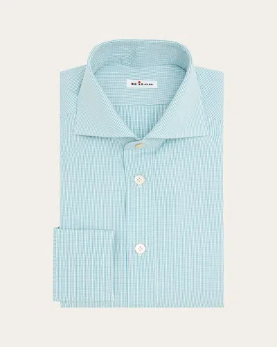 Kiton Men's Mini-check Cotton Dress Shirt In Green
