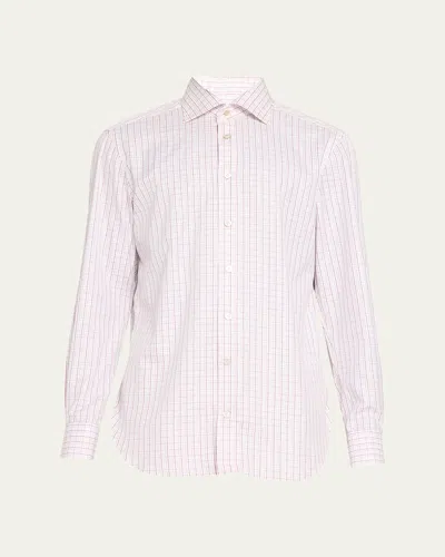 Kiton Men's Mini Check Cotton Sport Shirt In Pink