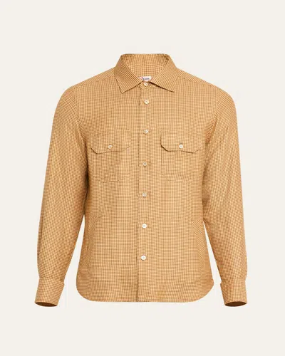 Kiton Men's Mini-check Shirt Jacket In Orng Mult