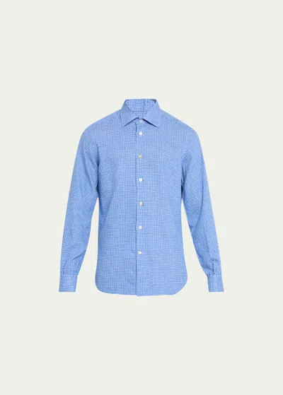 Kiton Men's Mini Check Sport Shirt In Blue