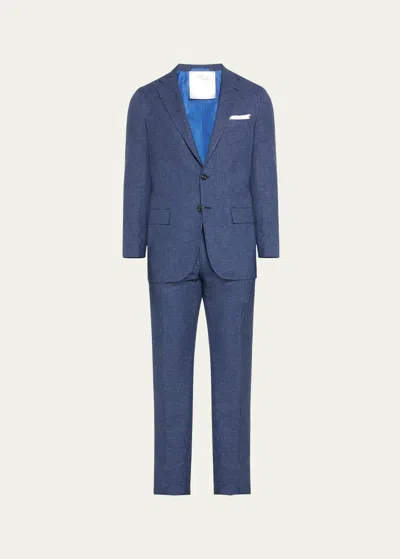 Kiton Men's Mini-houndstooth Wool Suit In Blu