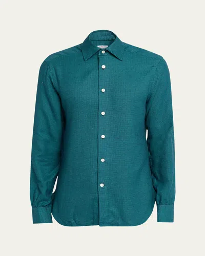Kiton Men's Modern Fit Cotton Micro-gingham Sport Shirt In Green