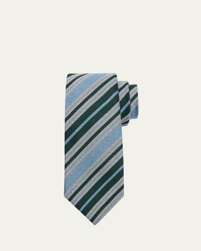 Kiton Men's Multi-stripe Silk 7-fold Tie In Green