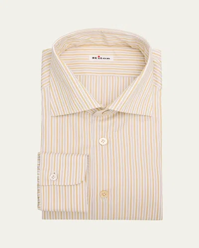 Kiton Men's Multi-stripe Cotton Dress Shirt In Neutral