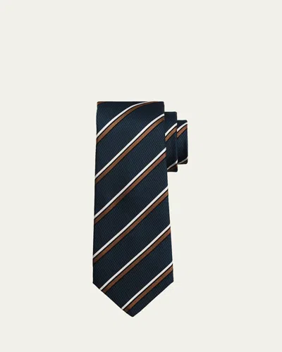 Kiton Men's Multi-stripe Silk Tie In Navy