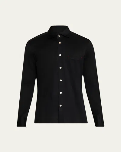 Kiton Men's Nerano Cotton Jersey Button-down Shirt In Black
