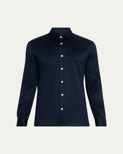 Kiton Men's Nerano Cotton Jersey Button-down Shirt In Blue