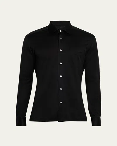 Kiton Men's Nerano Jersey Pocket Button-down Shirt In Brown