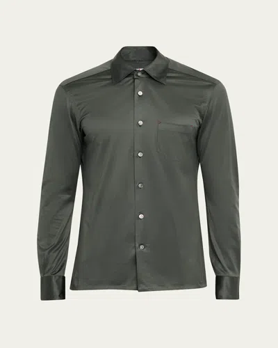Kiton Men's Nerano Jersey Pocket Button-down Shirt In Green