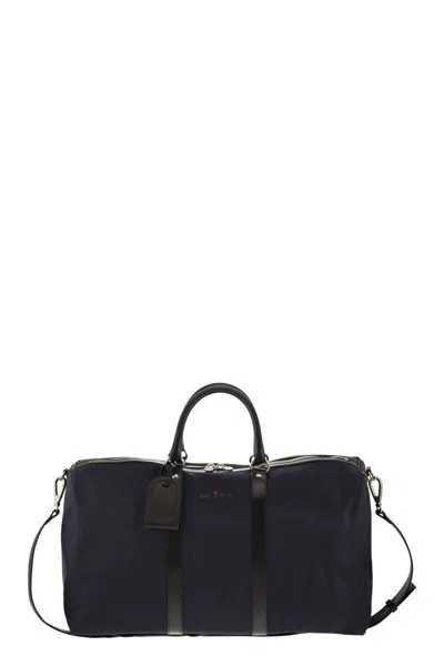 Kiton Men's Nylon Weekend Handbag With Leather Details In Blue