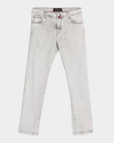 Kiton Men's Overdyed Wool Grey Wash Five-pocket Pants In White