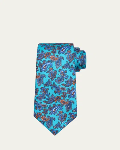 Kiton Men's Paisley Silk 7-fold Tie In Blue
