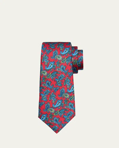 Kiton Men's Paisley Silk 7-fold Tie In Red Mult