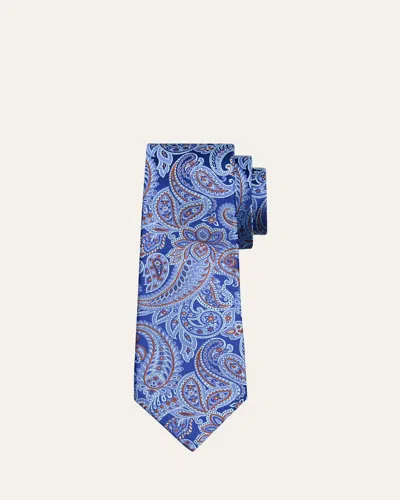Kiton Men's Paisley Silk 7-fold Tie In Blue