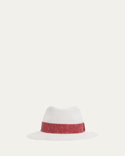 Kiton Men's Panama Straw Hat In Red Multi