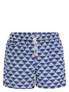 Kiton Patterned Beach Boxers In White,blue