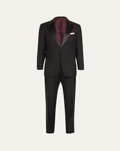 Kiton Men's Peak-lapel Wool Tuxedo In Blk